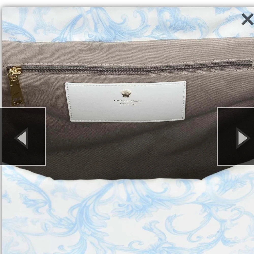 Versace White and Light Blue Barocco Print Baby Bag